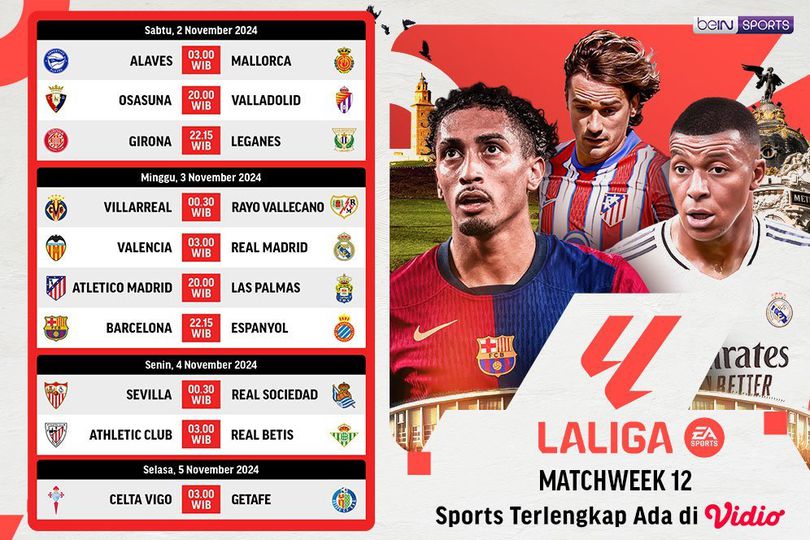 Jadwal Live Streaming La Liga 2024/25 Pekan ke-12 di Vidio
