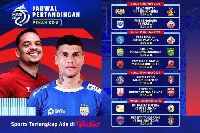 Jadwal Siaran Langsung Pertandingan BRI Liga 1 2024/25 Matchweek 8 Pekan Ini di Vidio
