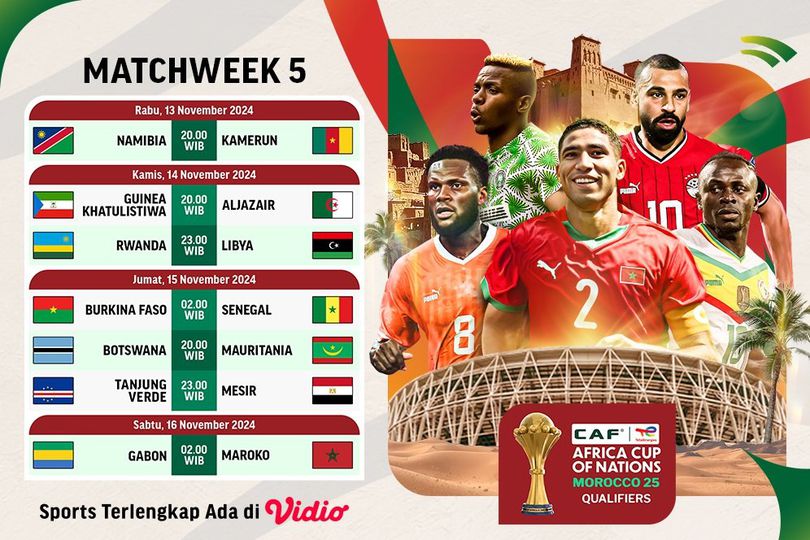 Jadwal Siaran Langsung AFCON Qualifiers 2025 Matchday 5 Pekan Ini di Vidio Jadwal Siaran Langsung AFCON Qualifiers 2025 Matchday 5 Pekan Ini di Vidio