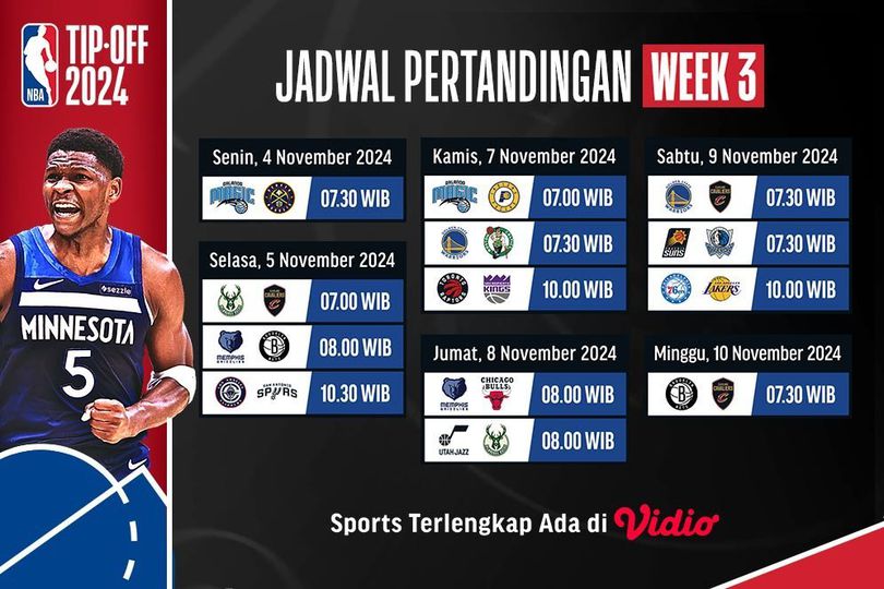 Jadwal Live Streaming Pertandingan Pekan 3 NBA 2024/2025 di Vidio