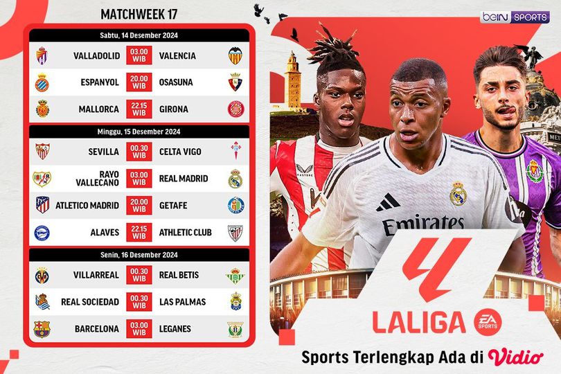 Jadwal dan Link Live Streaming La Liga 2024/25 Matchweek 17 di Vidio Jadwal dan Link Live Streaming La Liga 2024/25 Matchweek 17 di Vidio
