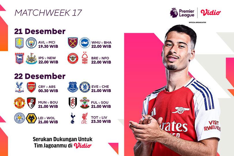 Jadwal Live Streaming Liga Inggris 2024/25 Matchweek 17 di Vidio Akhir Pekan Ini Jadwal Live Streaming Liga Inggris 2024/25 Matchweek 17 di Vidio Akhir Pekan Ini