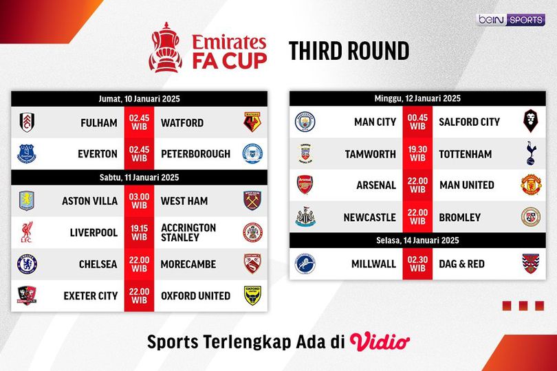 Jadwal dan Link Live Streaming 3rd Round FA Cup 2024 25 di Vidio Pekan Ini Bola