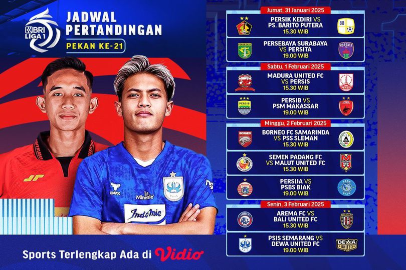 Jadwal Siaran Langsung BRI Liga 1 2024/25 Matchweek ke 21 di Vidio