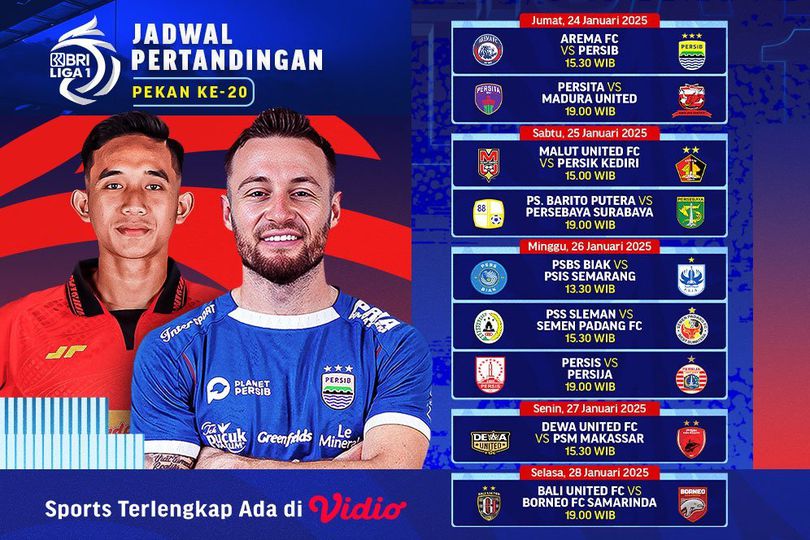 Jadwal dan Siaran Langsung BRI Liga 1 2024/25 Matchweek ke 20 di Vidio Pekan Ini