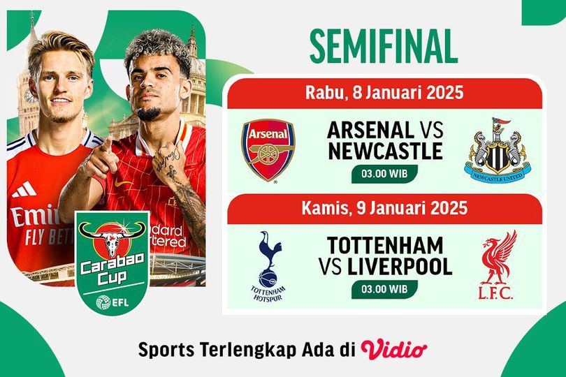 Jadwal dan Link Siaran Langsung Semifinal Carabao Cup 2024/25 Leg Pertama di Vidio