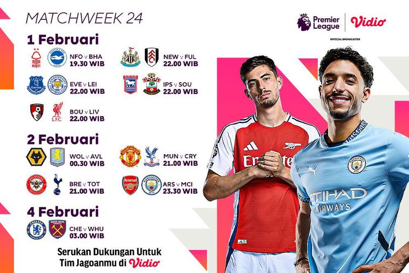 Jadwal dan Link Live Streaming Liga Inggris 2024/25 Matchweek ke 24 di Vidio Jadwal dan Link Live Streaming Liga Inggris 2024/25 Matchweek ke 24 di Vidio