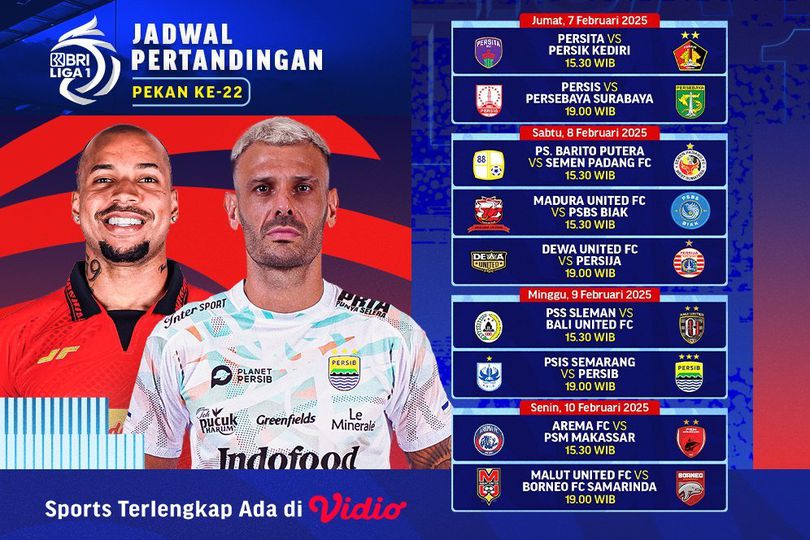 Jadwal dan Link Live Streaming BRI Liga 1 2024/25 Matchweek 22 di Vidio