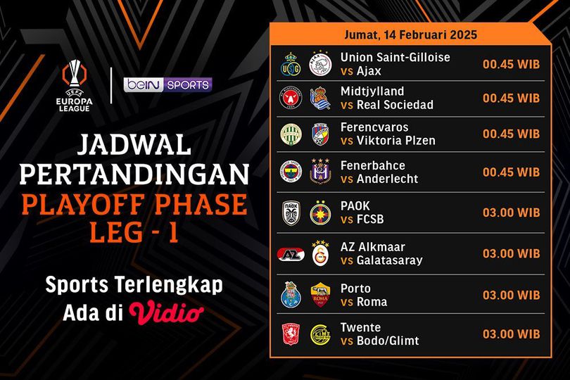 Jadwal Live Streaming Liga Europa 2024/25 Babak Play-off di Vidio