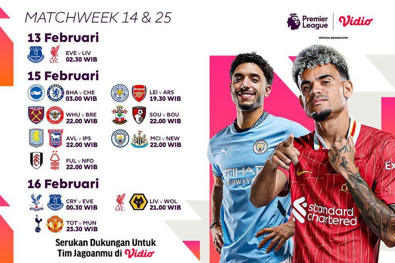 Jadwal Link Live Streaming Liga Inggris 2024/25 di Vidio pada Matchweek ke 25 Pekan Ini