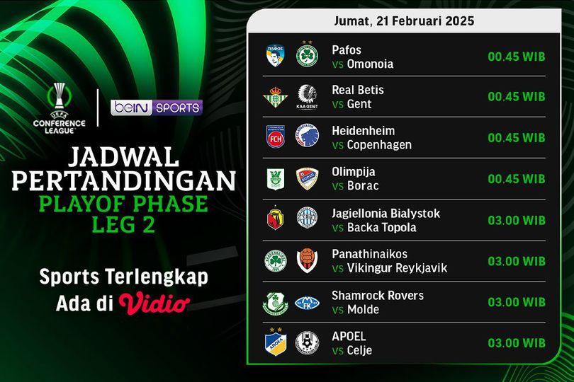 Jadwal Live Streaming Liga Konferensi UEFA 2024/25 Playoff Leg Kedua di Vidio Jadwal Live Streaming Liga Konferensi UEFA 2024/25 Playoff Leg Kedua di Vidio
