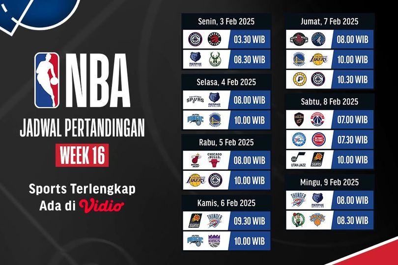 Jadwal Live Streaming Pertandingan Pekan 16 NBA 2024/2025 di Vidio