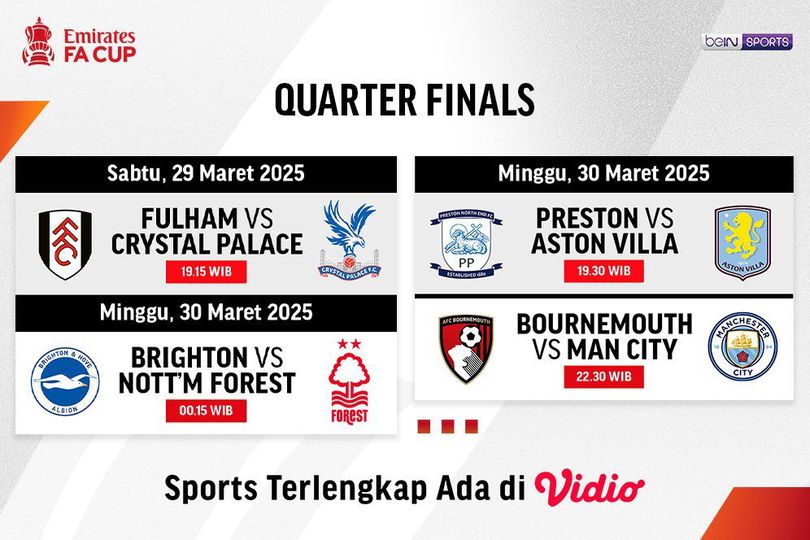 Jadwal dan Link Live Streaming FA Cup 2024/25: Quarter Final di Vidio