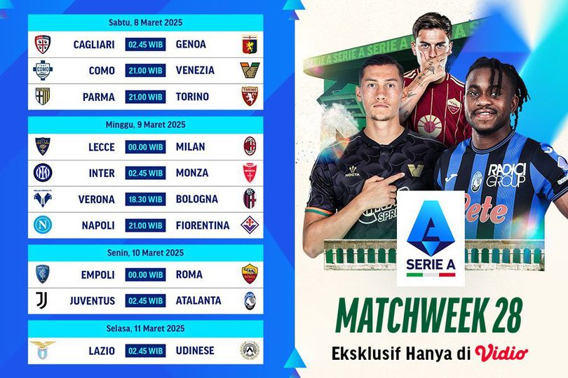 Jadwal dan Link Live Streaming Serie A 2024/25 Matchweek 28 di Vidio