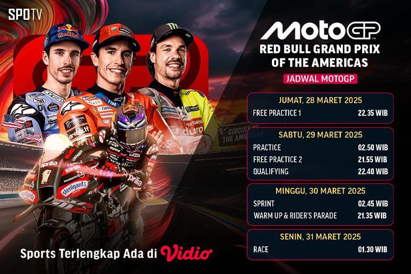 Jadwal Live Streaming MotoGP 2025 Red Bull Grand Prix of Americas di Vidio Jadwal Live Streaming MotoGP 2025 Red Bull Grand Prix of Americas di Vidio