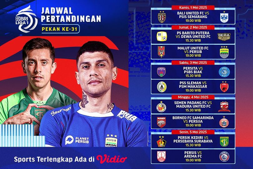 Nonton BRI Liga 1 Minggu ke-31: Cek Jadwal dan Linknya di Vidio Nonton BRI Liga 1 Minggu ke-31: Cek Jadwal dan Linknya di Vidio