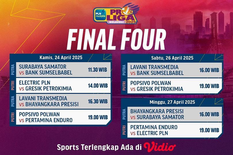 Jadwal dan Link Streaming Final Four PLN Mobile Proliga 2025 di Vidio Jadwal dan Link Streaming Final Four PLN Mobile Proliga 2025 di Vidio