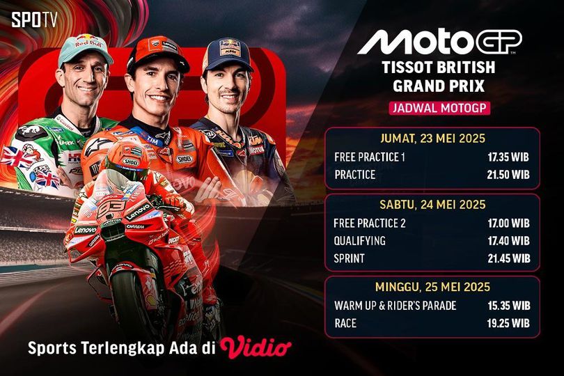 Jadwal MotoGP 2025 Round 7 Tissot British Grand Prix Live Stream di Vidio Jadwal MotoGP 2025 Round 7 Tissot British Grand Prix Live Stream di Vidio