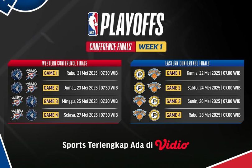 Jadwal Lengkap Live Streaming NBA Playoffs Conference Finals 2024/2025 di Vidio