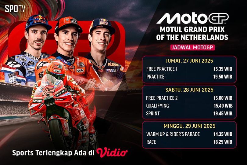 Jadwal Siaran Langsung Seri 10 MotoGP 2025 Motul Grand Prix of the Netherlands di Vidio