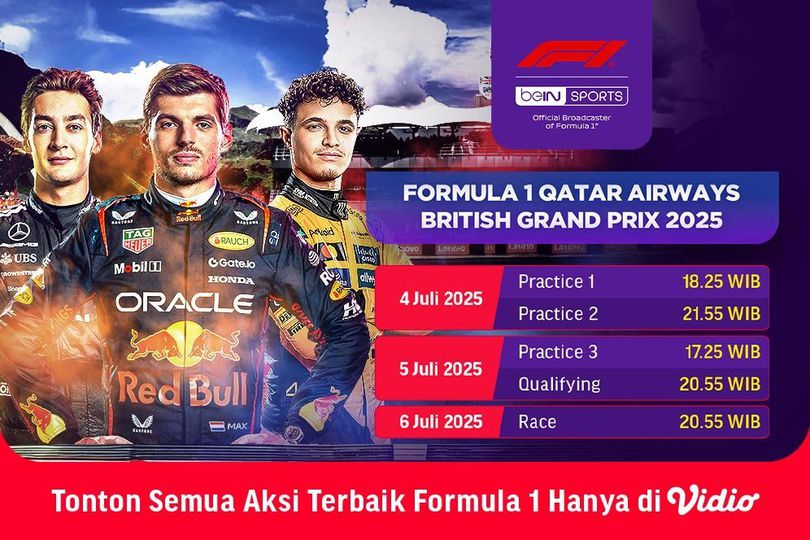 Jadwal Live Stream Formula 1 Qatar Airways British Grand Prix 2025 di Vidio