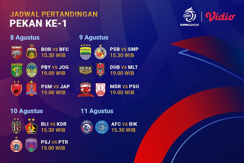 Simak Jadwal Streaming BRI Super League 2025/26 pada Matchweek 1 di Vidio