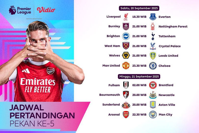 Catat Jadwal Liga Inggris Pekan Kelima 2025/2026, Tayang di Vidio