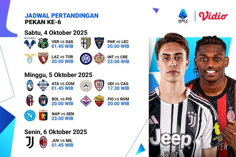 Cek Jadwal Serie A 2025/26: Matchweek 6: Tayang Eksklusif di Vidio