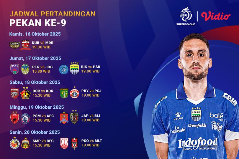 Cek Jadwal dan Nonton BRI Super League 2025/26 Pekan 9 di Vidio Cek Jadwal dan Nonton BRI Super League 2025/26 Pekan 9 di Vidio