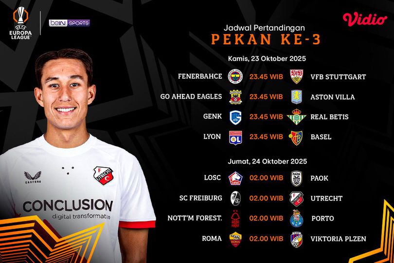 Cek Jadwal dan nonton Europa League 2025/26 Matchday Ke-3 Tayang Eksklusif di Vidio