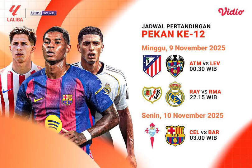Jadwal dan Nonton LaLiga 2025/26 Pekan ke-12, Eksklusif di Vidio Jadwal dan Nonton LaLiga 2025/26 Pekan ke-12, Eksklusif di Vidio