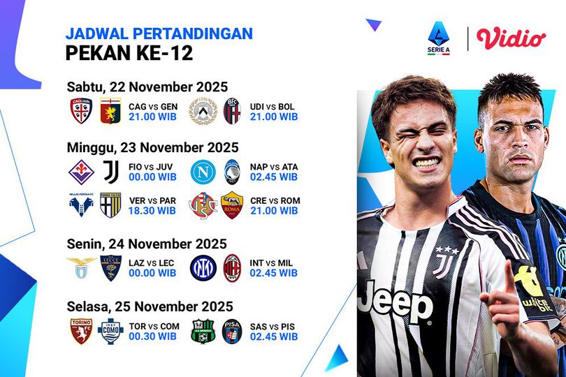 Simak Jadwal Serie A 2025/26 Pekan ke-12, Tayang di Vidio