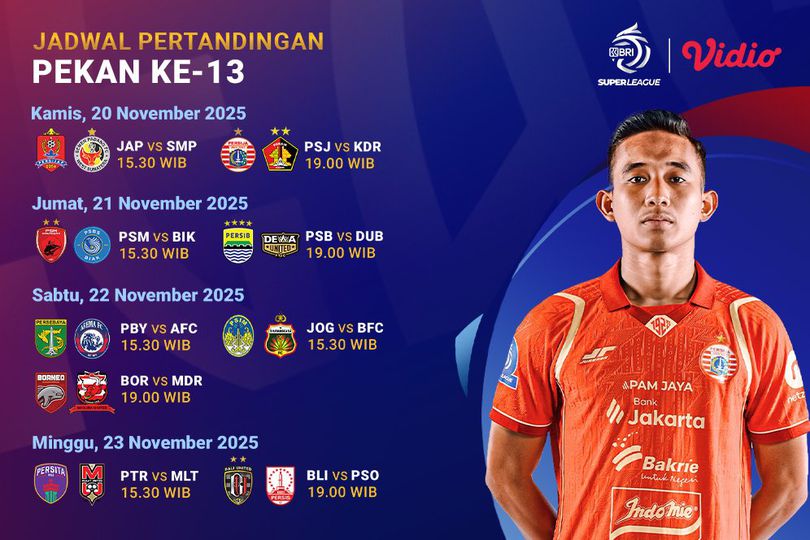 Simak BRI Super League 2025/26 Pekan ke-13, Tayang Eksklusif di Vidio Simak BRI Super League 2025/26 Pekan ke-13, Tayang Eksklusif di Vidio