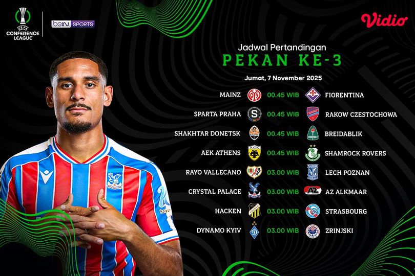 Cek Jadwal dan Nonton UEFA Conference League 2025/26 Pekan ke-3: Tayang Eksklusif di Vidio Cek Jadwal dan Nonton UEFA Conference League 2025/26 Pekan ke-3: Tayang Eksklusif di Vidio