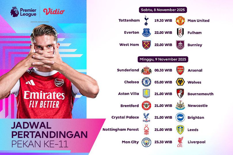 Jadwal dan Nonton Liga Inggris Pekan ke-11, Tayang Eksklusif di Vidio Jadwal dan Nonton Liga Inggris Pekan ke-11, Tayang Eksklusif di Vidio