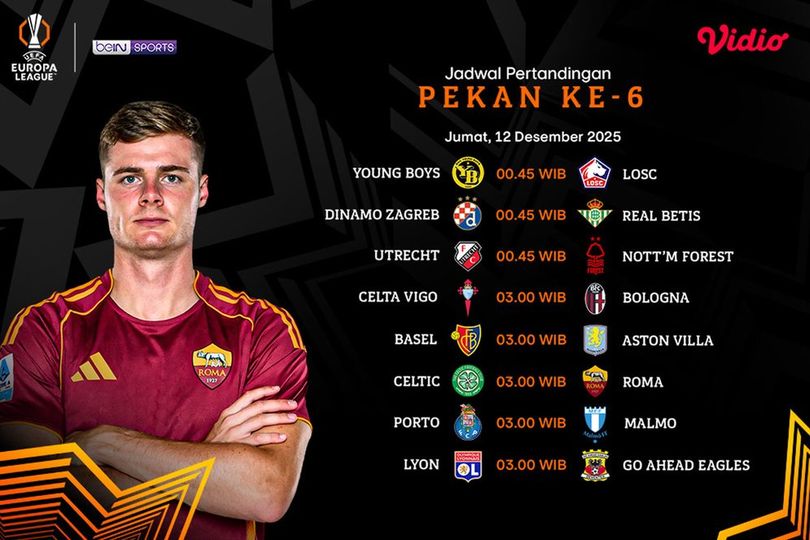 Jadwal Siaran Langsung Liga Europa 2025/26 Matchday 6 di Vidio Jadwal Siaran Langsung Liga Europa 2025/26 Matchday 6 di Vidio