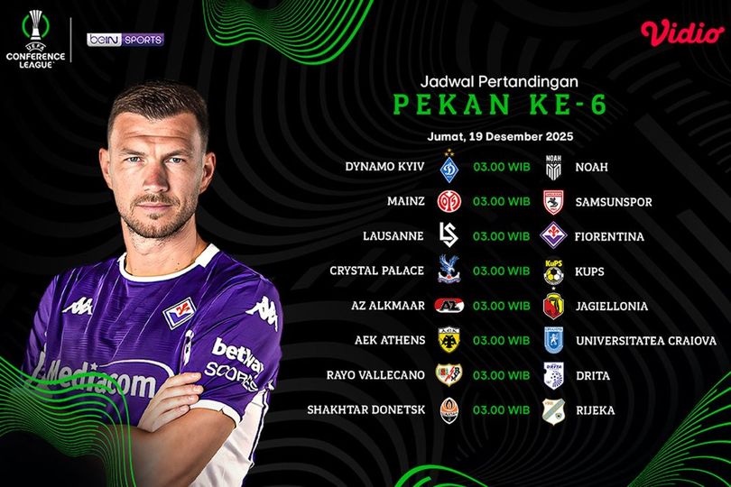 Simak Jadwal Pertandingan UECL Pekan Ke-6 2025/26, Tayang di Vidio Simak Jadwal Pertandingan UECL Pekan Ke-6 2025/26, Tayang di Vidio