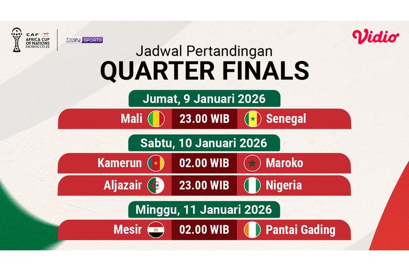Jadwal Siaran Langsung Perempat Final Piala Afrika 2025 di Vidio, 9 - 11 Januari 2026
