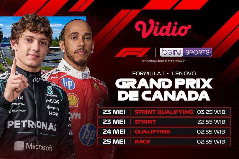 Jadwal dan Link Live Streaming F1 Lenovo Grand Prix du Canada 2026 di Vidio Jadwal dan Link Live Streaming F1 Lenovo Grand Prix du Canada 2026 di Vidio