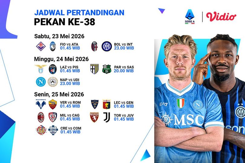 Jadwal dan Siaran Langsung Serie A 2025/26: Matchweek 38 di Vidio! Jadwal dan Siaran Langsung Serie A 2025/26: Matchweek 38 di Vidio!