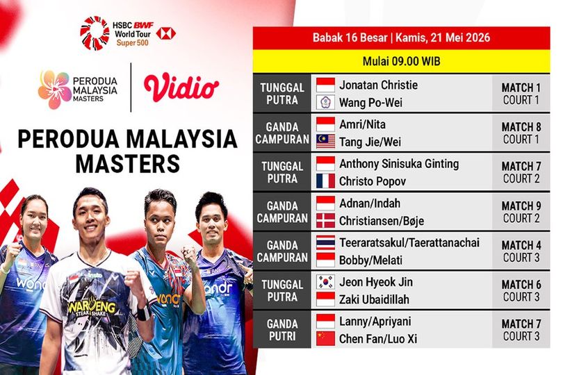 BWF Perodua Malaysia Masters 2026 - Round of 16: Siaran Langsung di Vidio BWF Perodua Malaysia Masters 2026 - Round of 16: Siaran Langsung di Vidio