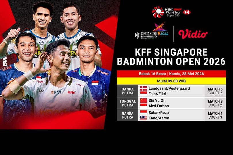 Saksikan BWF KFF Singapore Badminton Open 2026 Round of 16 Live di Vidio Saksikan BWF KFF Singapore Badminton Open 2026 Round of 16 Live di Vidio
