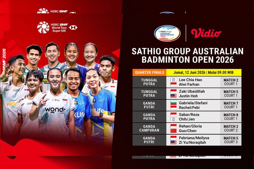 Nonton Siaran Langsung Quarterfinal Australian Badminton Open 2026 di Vidio Nonton Siaran Langsung Quarterfinal Australian Badminton Open 2026 di Vidio
