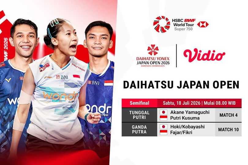 Nonton Daihatsu Japan Open 2026 - Semifinal: Sektor Tunggal Putri Berharap Juara di Vidio Nonton Daihatsu Japan Open 2026 - Semifinal: Sektor Tunggal Putri Berharap Juara di Vidio