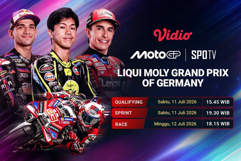 Jadwal Live Streaming MotoGP Liqui Moly Grand Prix of Germany 2026 Hanya di Vidio Jadwal Live Streaming MotoGP Liqui Moly Grand Prix of Germany 2026 Hanya di Vidio