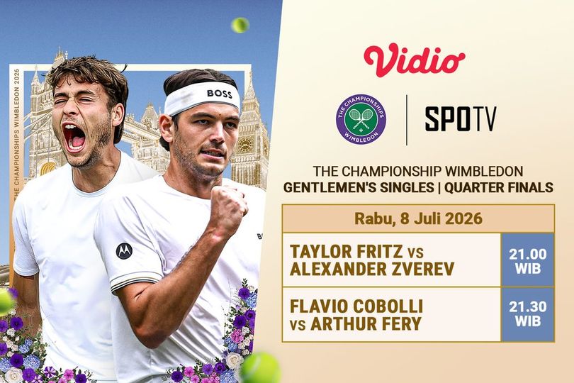 ATP Wimbledon 2026 Quarterfinal: Penuh Tantangan dan Kejutan! Saksikan di Vidio ATP Wimbledon 2026 Quarterfinal: Penuh Tantangan dan Kejutan! Saksikan di Vidio
