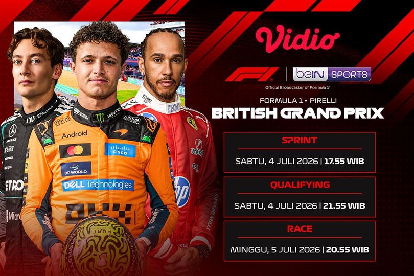 Jadwal Formula 1 Pirelli British Grand Prix 2026: Persaingan Gelar Juara Memanas, Saksikan Eksklusif di Vidio Jadwal Formula 1 Pirelli British Grand Prix 2026: Persaingan Gelar Juara Memanas, Saksikan Eksklusif di Vidio
