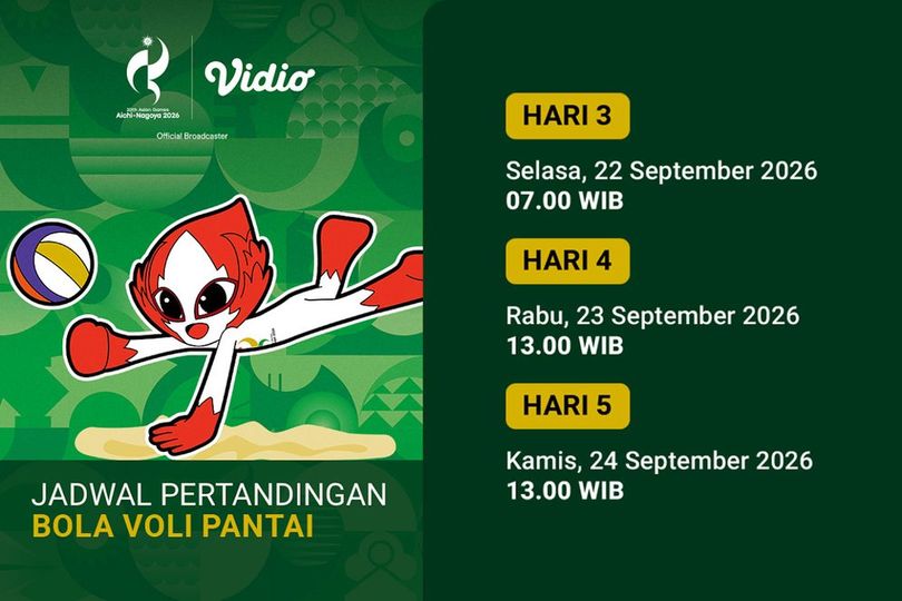 Jadwal Asian Games 2026 Beach Volleyball: Persaingan Fase Grup Putra & Putri Berlanjut Hanya di Vidio Jadwal Asian Games 2026 Beach Volleyball: Persaingan Fase Grup Putra & Putri Berlanjut Hanya di Vidio