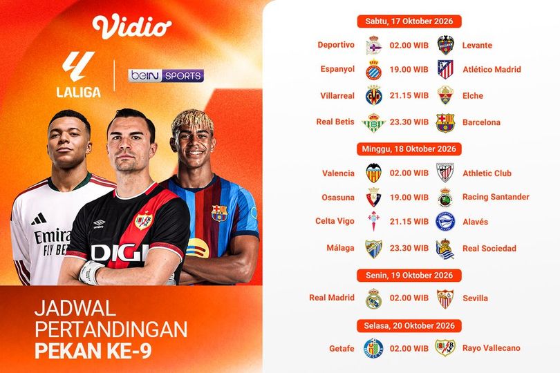 La Liga 2026/27 Matchweek 9: Real Betis vs Barcelona Hingga Real Madrid vs Sevilla di Vidio La Liga 2026/27 Matchweek 9: Real Betis vs Barcelona Hingga Real Madrid vs Sevilla di Vidio