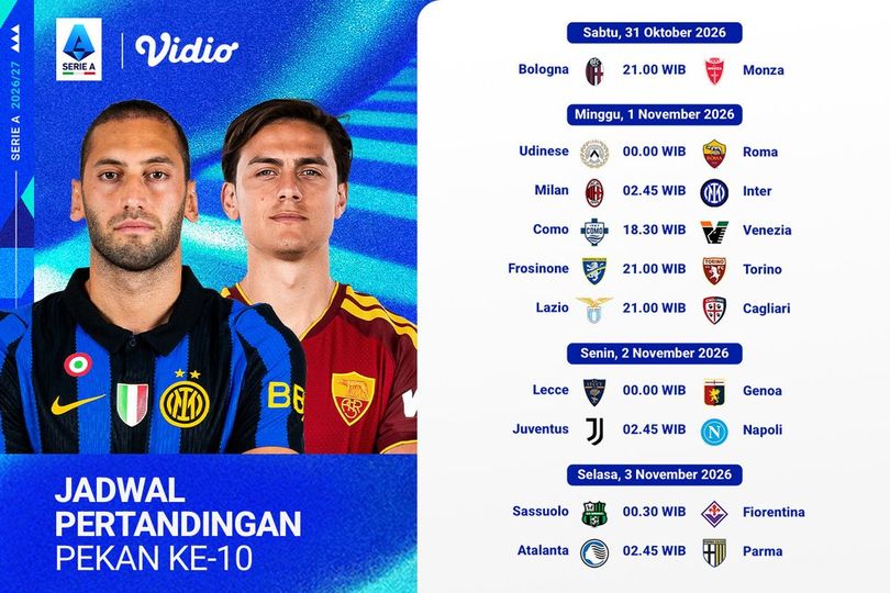 Streaming Serie A 2026/27: Siapa yang Paling Tertekan di Matchweek ke-10? Saksikan di Vidio Streaming Serie A 2026/27: Siapa yang Paling Tertekan di Matchweek ke-10? Saksikan di Vidio